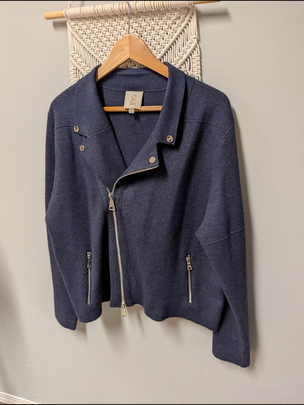 Sioni Navy Knit Jacket Moto XL